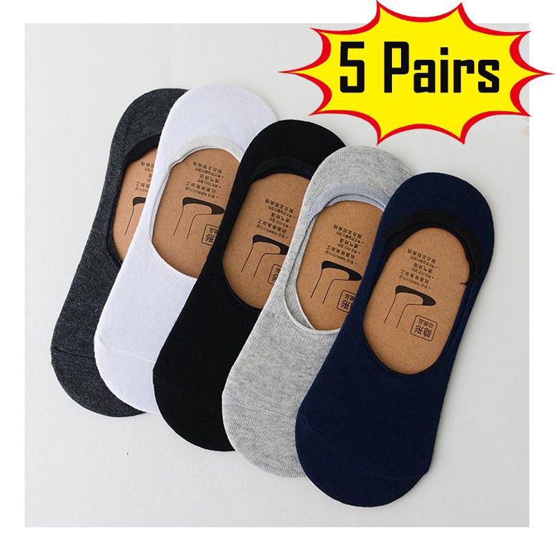 5 Pairs Men Invisible Socks,Soft Cotton Sock,Breathable Sweat absorb Anti-skid Solid Casual socks