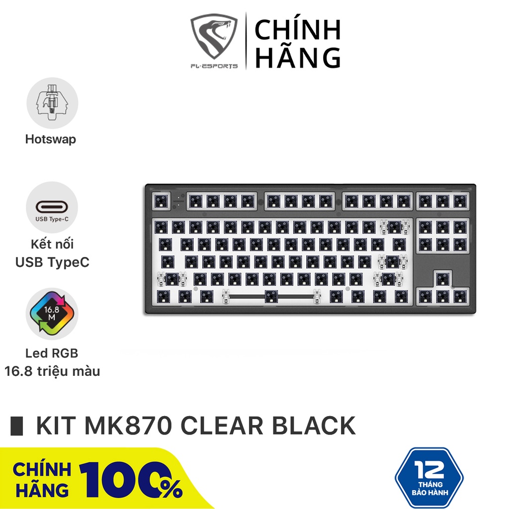 Bộ kit bàn phím cơ FL-Esports MK870 Clear Black - Hotswap Led RGB - Sẵn foam - BH 12 tháng