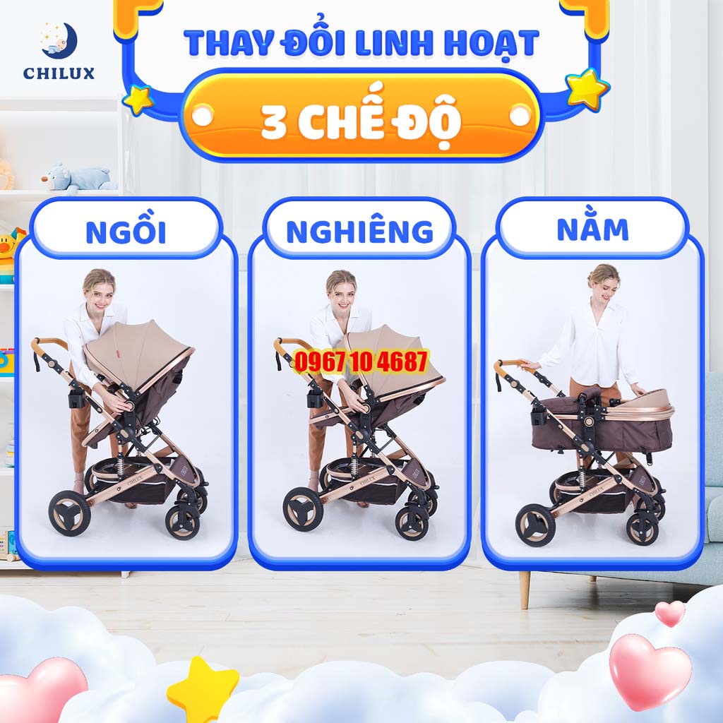 Xe đẩy trẻ em đa năng Chilux V1.6 - Có thể gấp gọn tiện dụng - Bảo hành 3 năm chính hãng