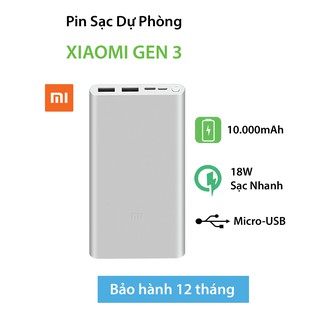 Sạc dự phòng Xiaomi Gen 3 10000 mah 2 cổng sạc BH 12 Tháng
