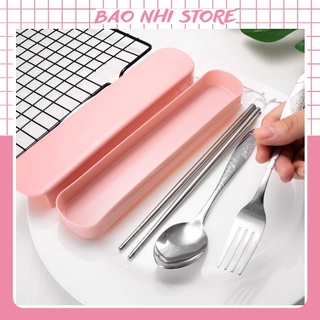 Bộ 3 chi tiết đũa, thìa, dĩa inox có hộp 88085 bảo nhi shop