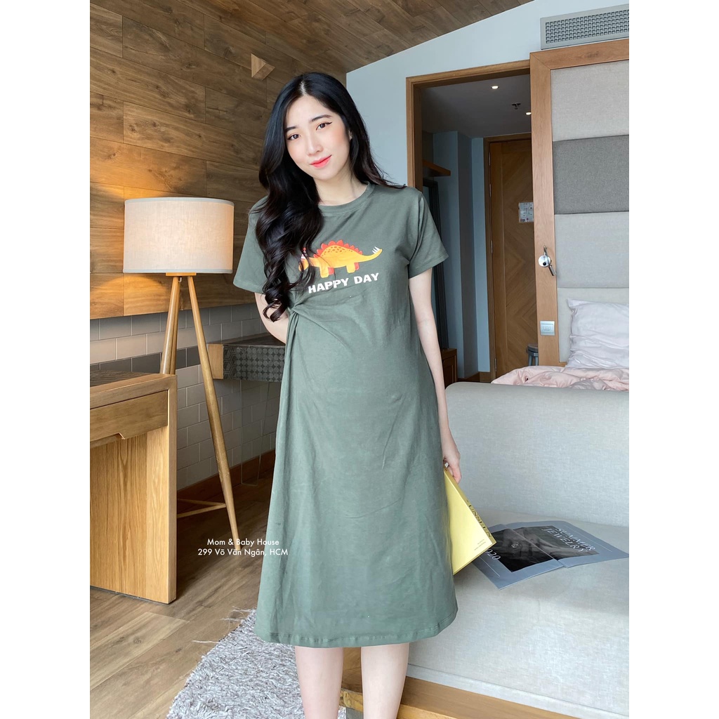 Đầm thun bầu xoắn eo gọn dángi