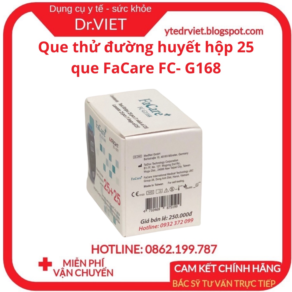 Que thử đường huyết hộp 25 que dùng cho máy đo đường huyết Facare FC- G168