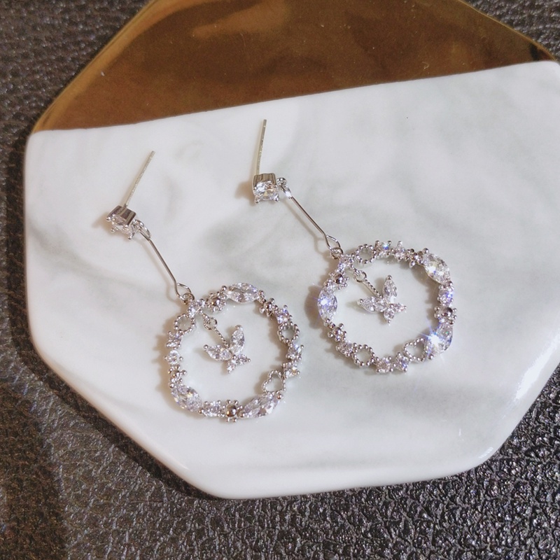 [Jiudolan] Khuyên Tai Dạng Kẹp Đính Đá Zircon Mặt Hình Bướm Thanh Lịch Tinh Tế Cho Nữ