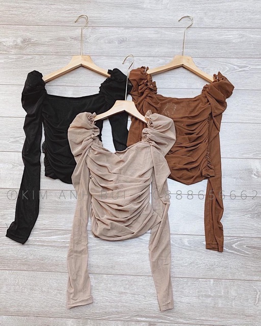 Áo lưới dúm tay nhún bồng