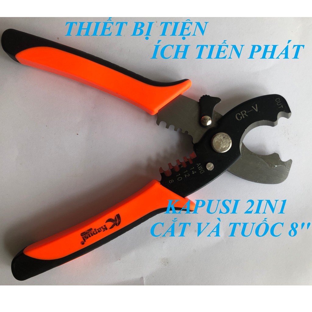 Kìm Cắt Tuốc, Kềm Cắt Và Tuốc KAPUSI 8'' (200mm) K-9103 JAPAN Cao Cấp (Chính Hãng)