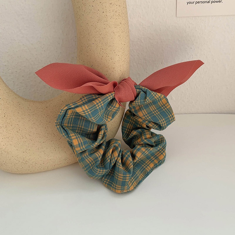Scrunchies cột tóc caro sọc vải thắt nơ nhỏ màu trơn xinh xắn S24