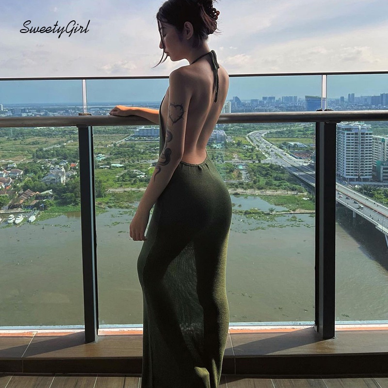 Đầm Ôm Không Tay Cổ Chữ U Hở Lưng Màu Trơn Thời Trang Quyến Rũ Dành Cho Nữ 2022