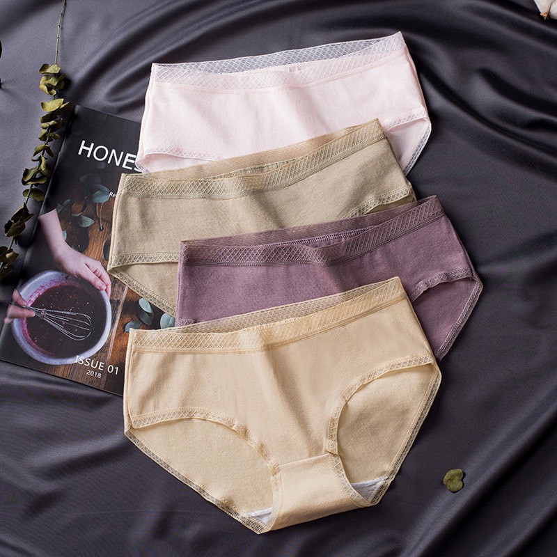 Quần Lót Nữ Cotton Co Giãn Thoáng Khí Cạp Lưới