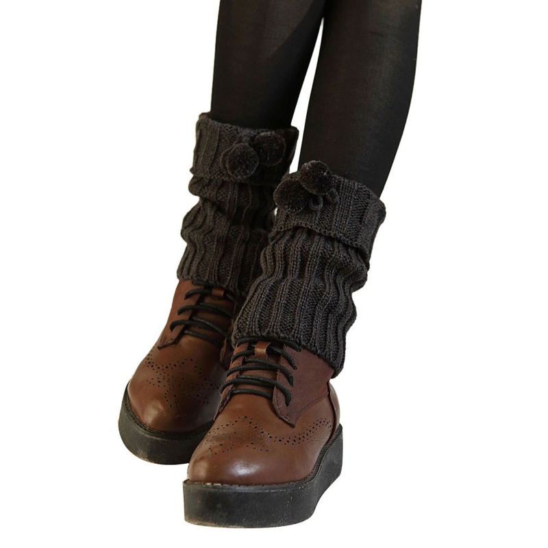 Xiangbao Vớ Ống Chân Dệt Kim Giữ Ấm Mùa Đông Thắt Nơ Màu Trơn Cho Nữ