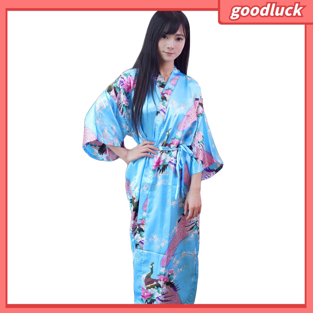 Áo choàng ngủ dài in hoa kiểu kimono đẹp mắt cho nữ