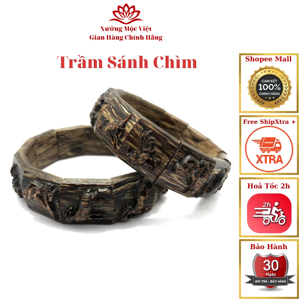 Vòng Lắc Tay Trầm Hương 12 Con Giáp Trầm Sánh Chìm Xưởng Mộc Việt - 3 Cỡ Nhỏ, Vừa, Lớn - Dành Cho Nam Nữ