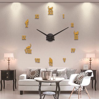 Đồng hồ dán tường 3D - Hình mèo dễ thương
