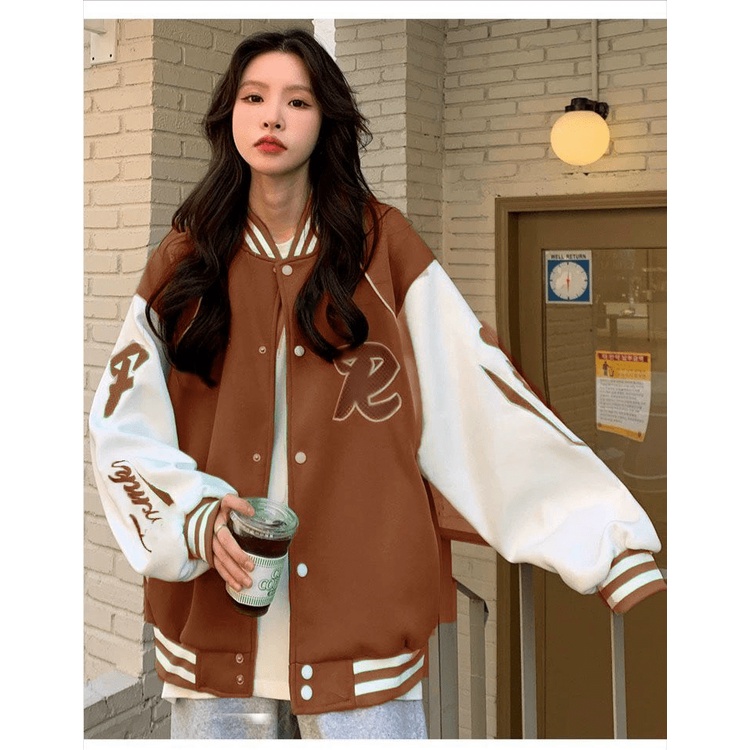 (FREE SHIP) ÁO KHOÁC BOMBER NỮ HỌA TIẾT CHỮ  R ĐẸP SANG CÁ TÍNH THỜI TRANG TK 2022