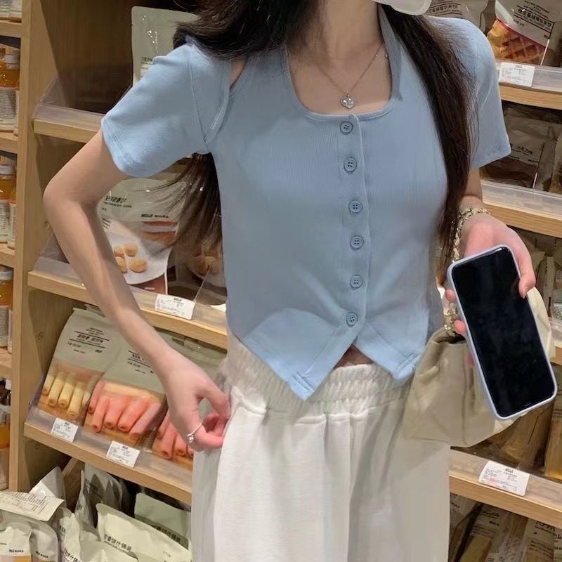 Áo kiểu COZOKC ngắn tay trễ vai ôm dáng gợi cảm dành cho nữ
