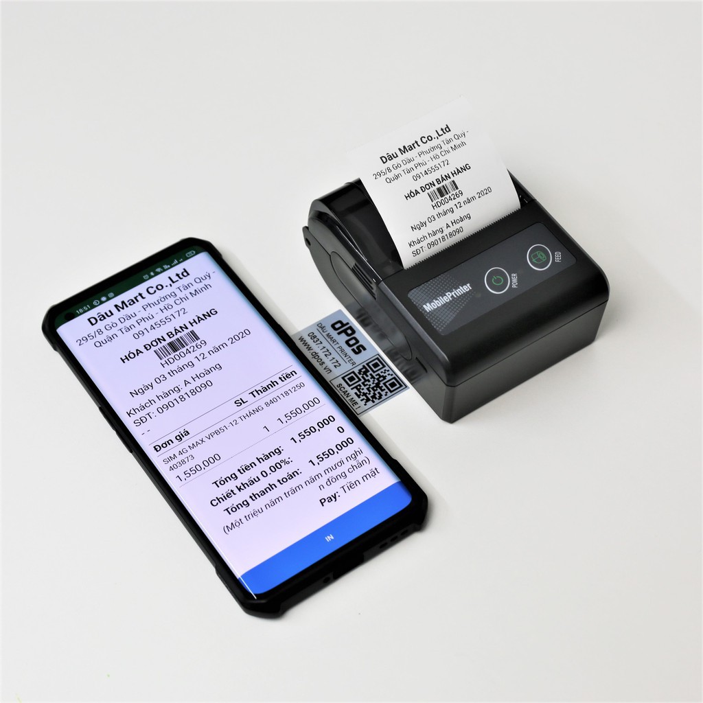 Máy in hóa đơn bluetooth dPos DM01 in bill từ ứng dụng Viettelpay pro, KiotViet, Sapo, Loyverse, GoViet, BeaMin, Now | BigBuy360 - bigbuy360.vn