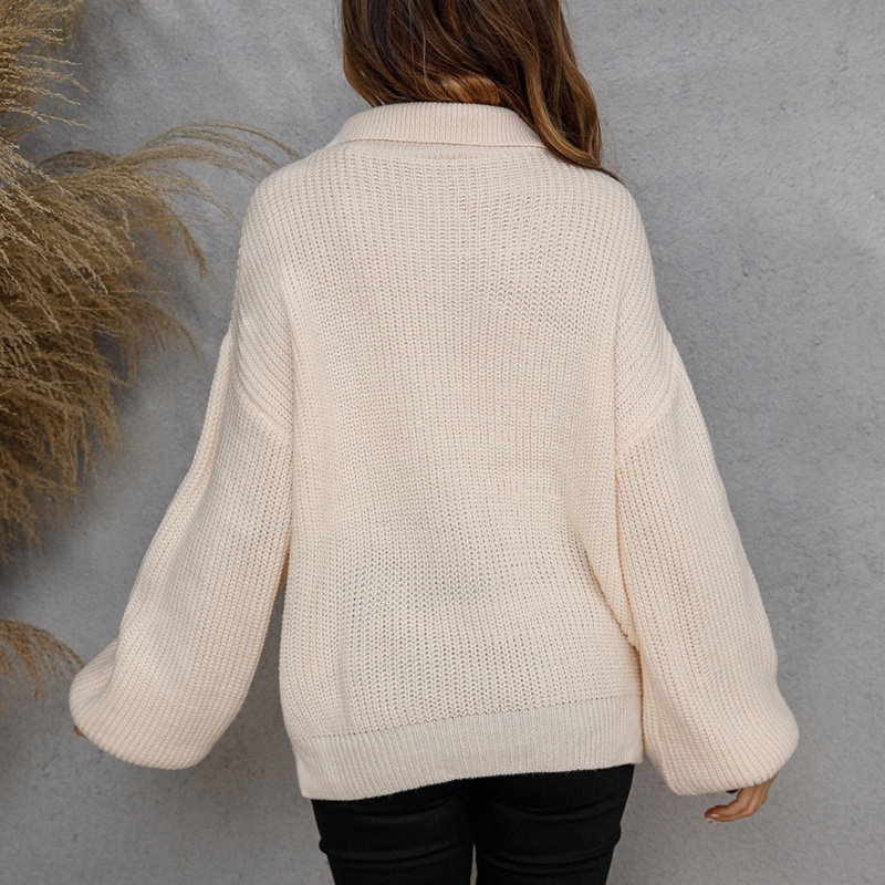 Áo Sweater Dệt Kim Tay Dài Phối Khóa Kéo Thời Trang Cho Nữ