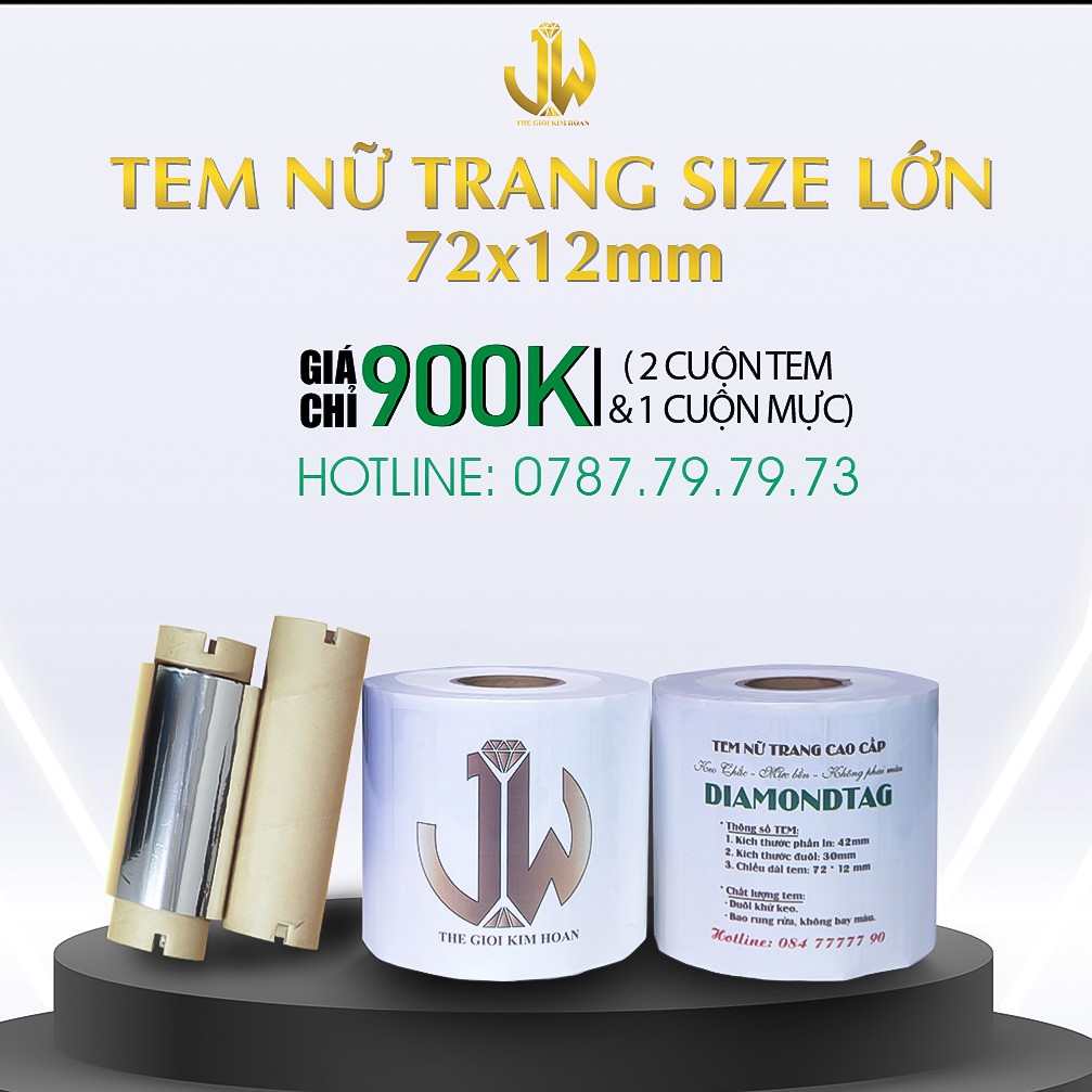 Bộ tem nữ trang cao cấp khử keo đuôi keo kích thước lớn 72x12mm.