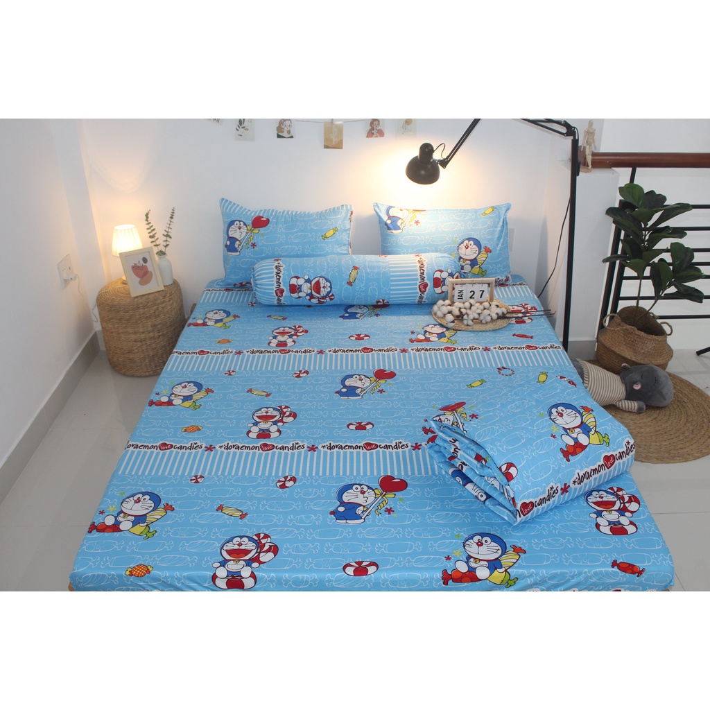 Chăn drap gối COTTON VIỆT NAM cao cấp - DORAEMON và Kẹo - vải dày dặn, mát mẻ, siêu thấm mồ hôi - NHIỀU MẪU MỚI