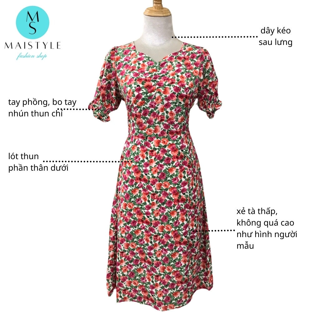 Váy hoa nhí MAISTYLE Đầm hoa nhí vintage dáng dài qua gối tay phồng xẻ tà Đầm voan hoa nhí đẹp thiết kế MY1105 | BigBuy360 - bigbuy360.vn