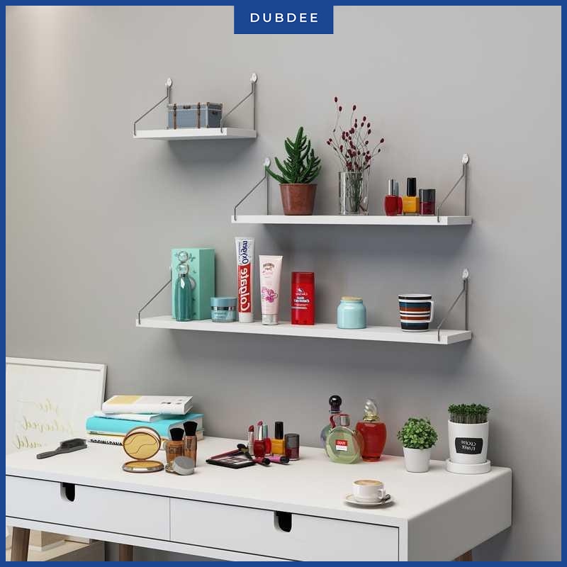 Bộ 3 Kệ Gỗ Trang Trí Không Cần Khoan Dubdee Treo Tường Bằng Móc Inox Màu Trắng, Đen, Vân Gỗ Sồi Dễ Dàng Treo Tường