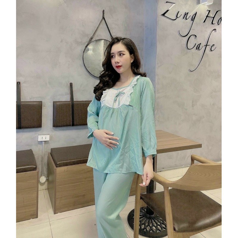(siêu xinh) Bộ đồ bầu sau sinh Cổ Viền Trắng Vuông, chất đũi mát thoáng, trẻ trung, năng động