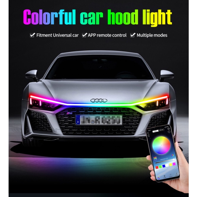 Dải Đèn Led Rgb 12V Nhiều Màu Sắc Kèm Điều Khiển Từ Xa Trang Trí Mui Xe Hơi