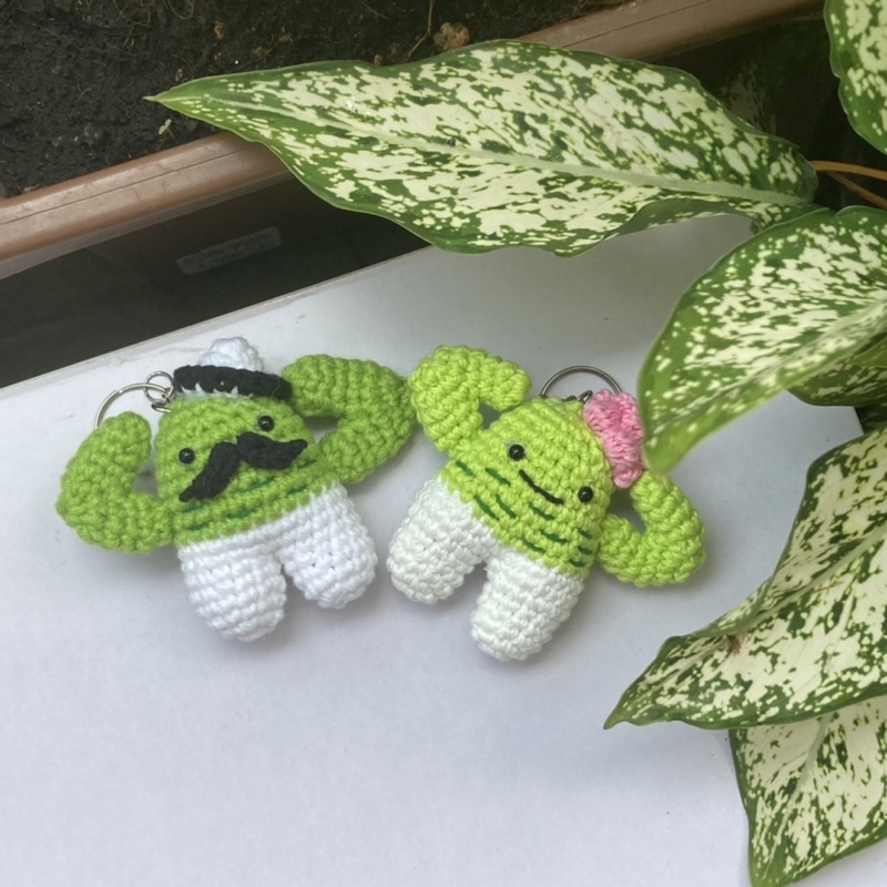 Móc khoá cặp đôi xương rồng bằng len đáng yêu ngộ nghĩnh