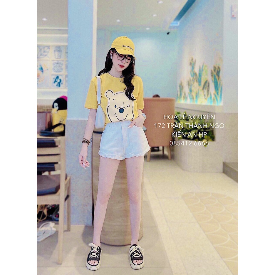 Bộ gấu Pooh vàng mix quần short đùi LT177