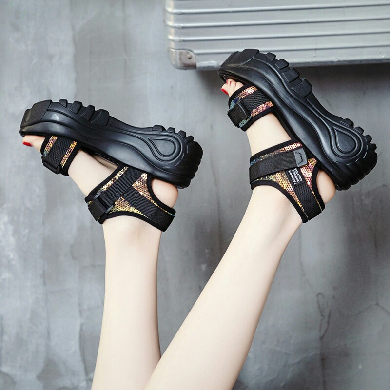 Sandal nữ ĐỘC_Store+VIDEOđế độn siêu cao 2 quai phối viền LẤP LÁNH