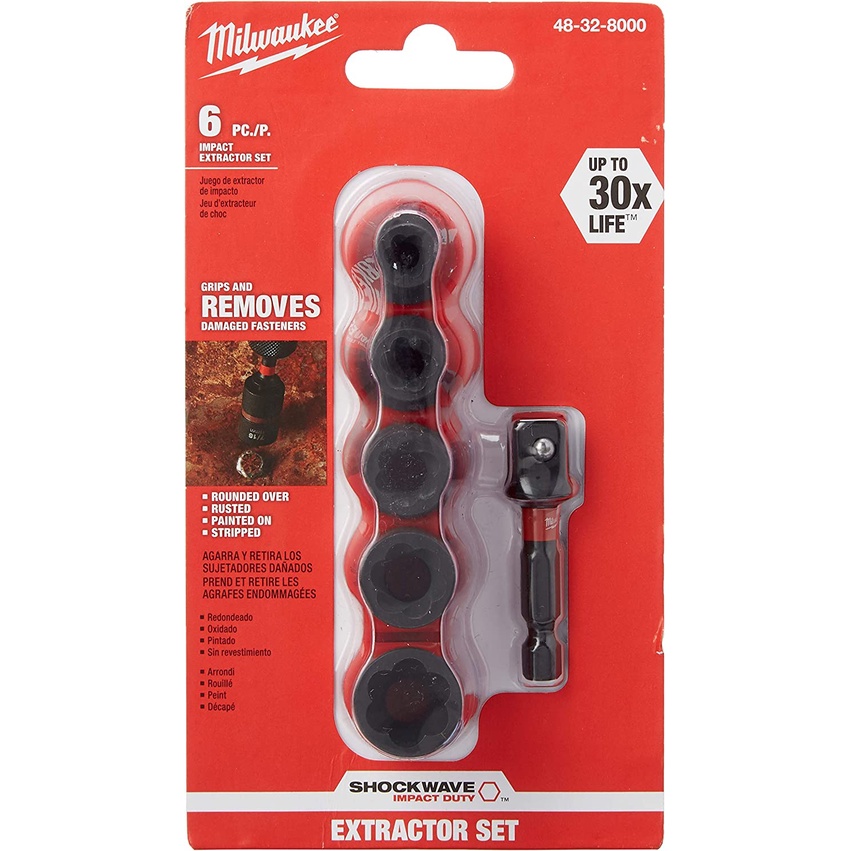 Bộ Đầu Vặn Đinh Vít Rỉ Sét MILWAUKEE SHOCKWAVE Impact Extractor (48-32-8000) Chính Hãng (6 CÁI)