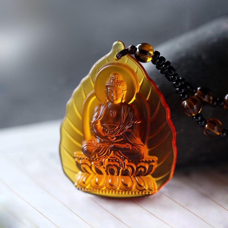 Dây chuyền, vòng cổ - Chuỗi hạt đeo cổ mặt Phật A Di Đà tựa lá đề