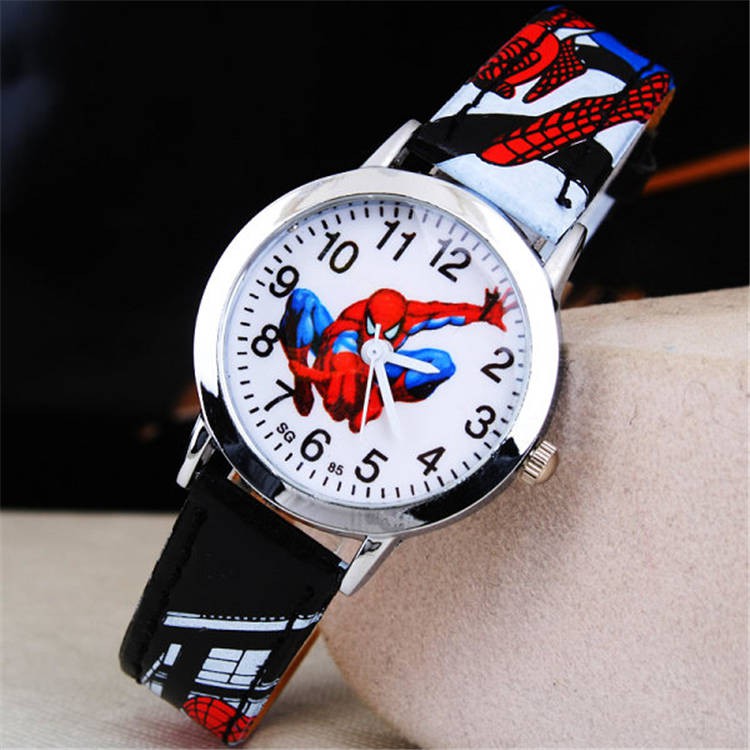 đồng hồ Mua 3 tặng 1 Đồng hồ dành cho trẻ em chính hãng Boy Girl Leather Square Carton Works Pupils Spider Man Watch