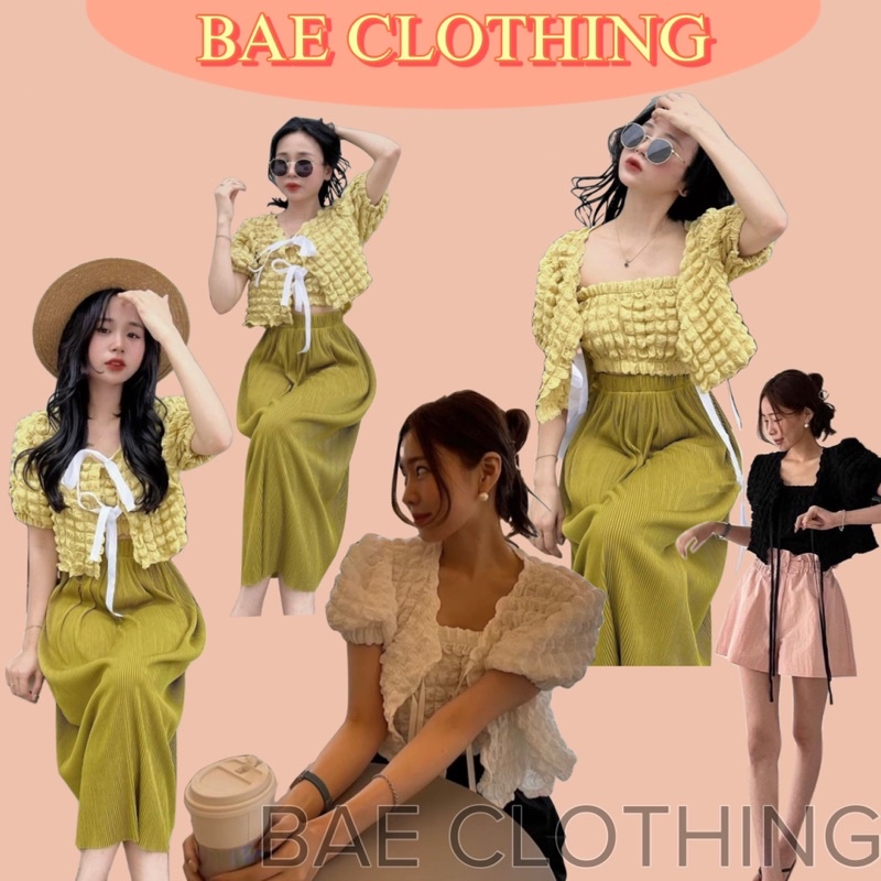 SET ÁO XỐP 123 gồm áo croptop tay ngắn và áo 2 dây thiết kế Phần áo ống ở trong bo chun co giãn style hàn quốc ullzang