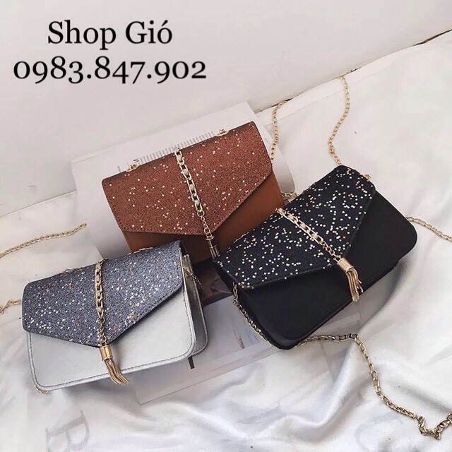 [DEAL SOCK] Túi đeo chéo nhũ tua rua hottrend phong cách Hàn Quốc