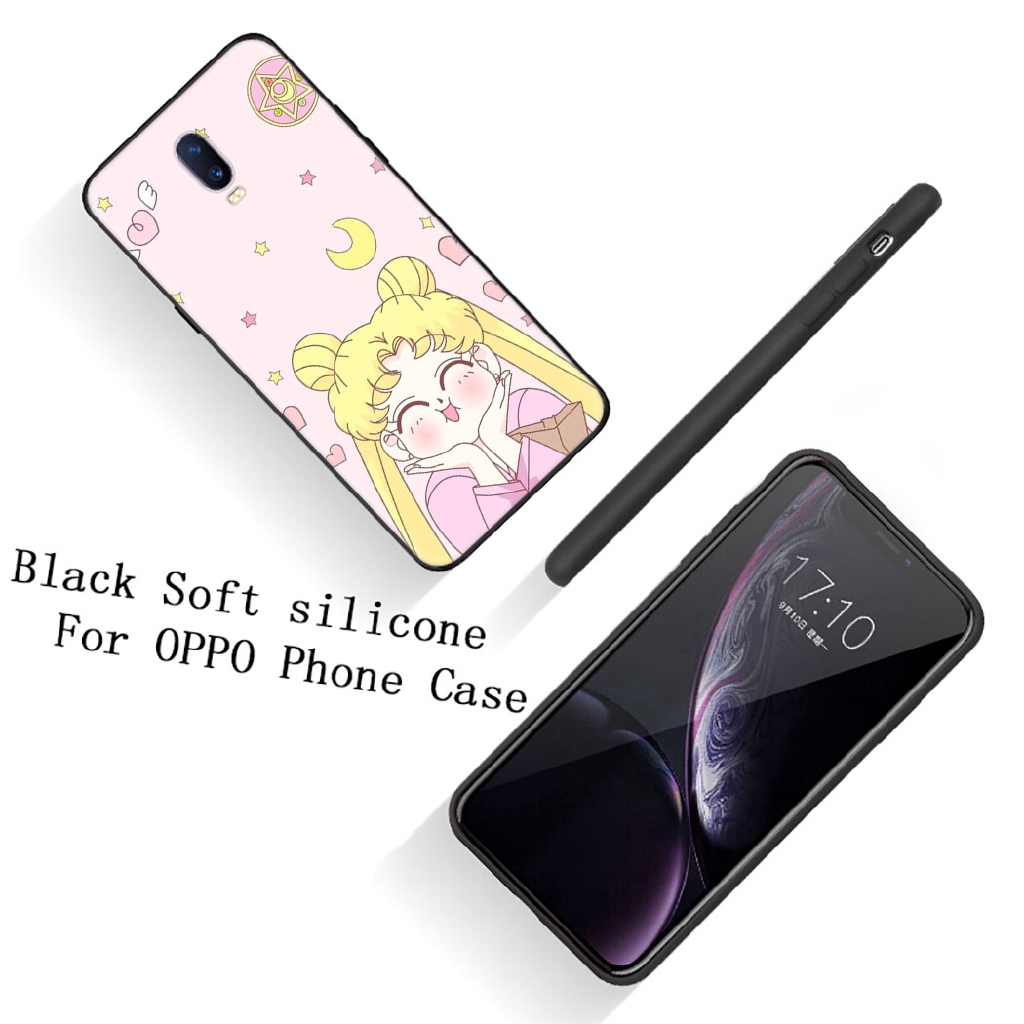 Ốp điện thoại silicon mềm đen hình Thủy thủ Mặt trăng cho OPPO Realme 6 C3 5s X2 Pro A92S C2 A12 F15 A91 A31 A8 A92 A52