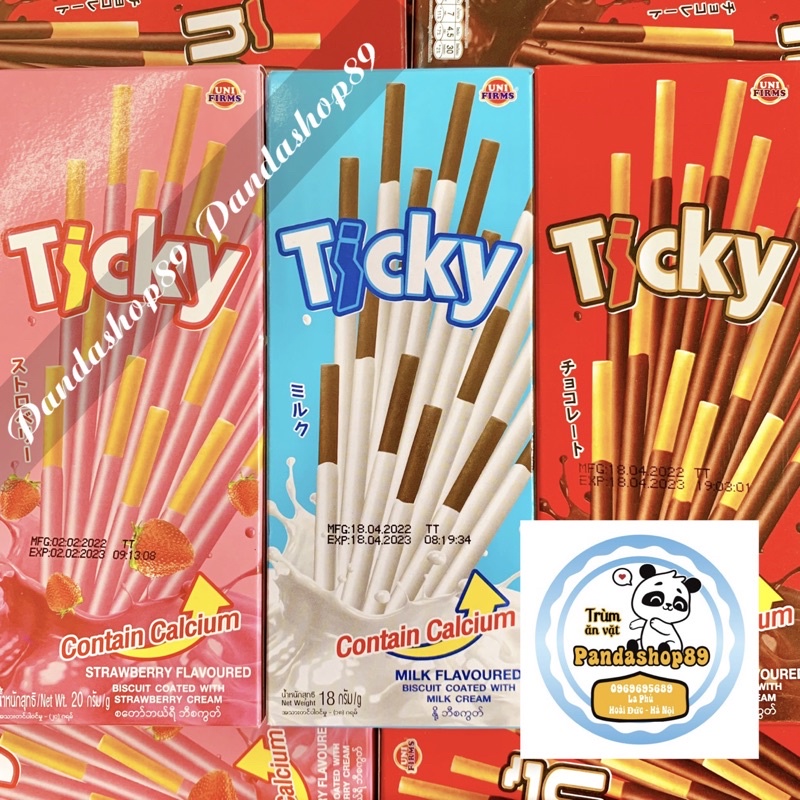 Bánh que Ticky Thái phủ kem 3 vị socola, sữa, dâu ( hộp 20g )