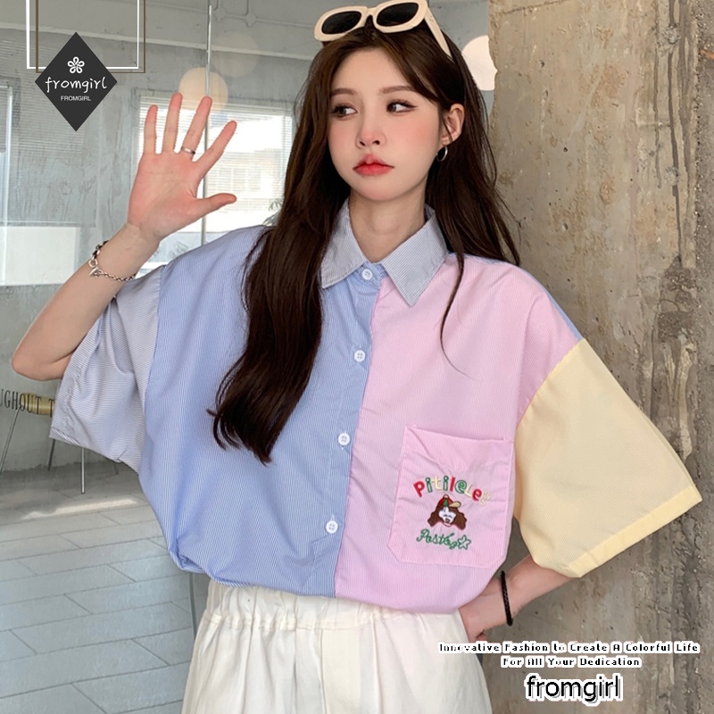 Áo Sơ Mi Tay Ngắn Cổ Búp Bê Thời Trang Mùa Hè Xinh Xắn Cho Nữ