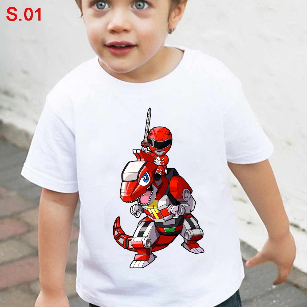 áo thun bé trai in hình siêu nhân khủng long cotton co giản thoải mái