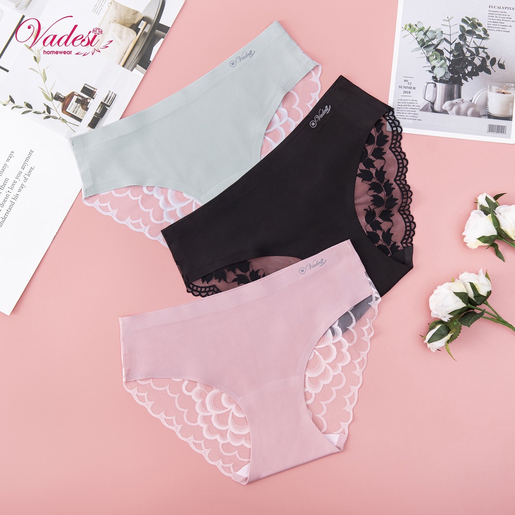 NEW Quần Lót Nữ Ren Cotton Silk Lụa Cao Cấp Kháng Khuẩn Không Đường May Chống Cuộn Ngược Không Lộ Mềm Mại - VADESI
