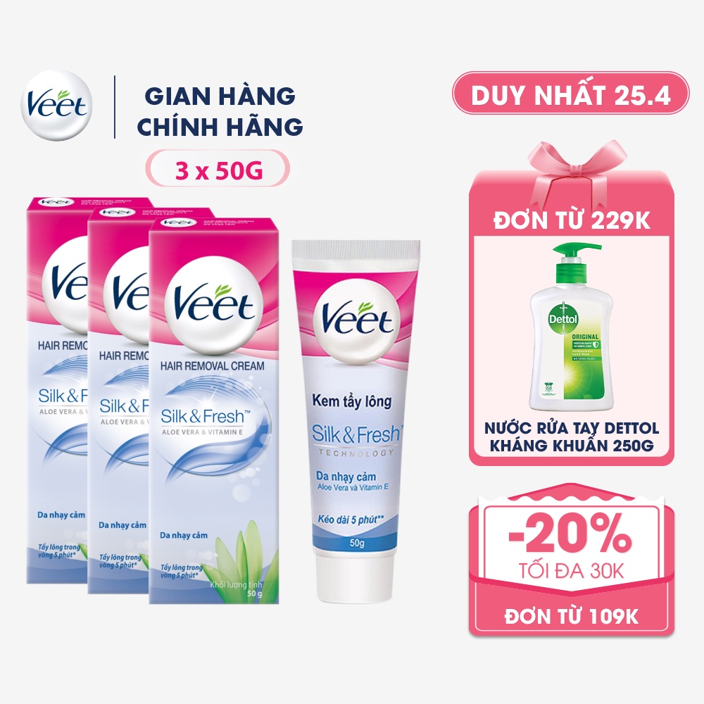 Bộ 3 Kem tẩy lông Veet cho da nhạy cảm 50g/tuýp