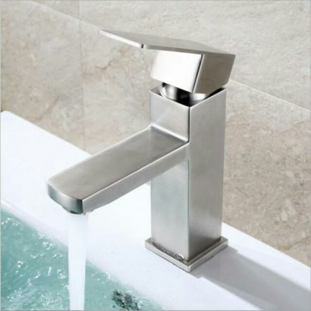 Vòi lavabo vuông inox nóng lạnh sus 304