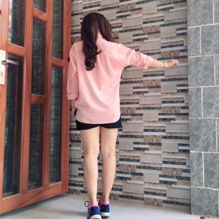 Áo Sơ mi oversize tay dài hồng dâu