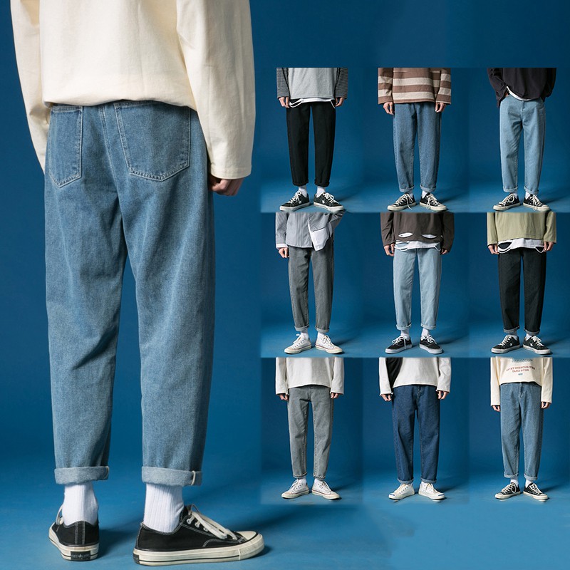 Quần jean baggy đơn giản màu trơn cho nam