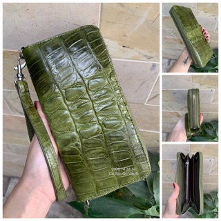 VÍ 1 KHUÔN DA CÁ SẤU THẬT MÀU XANH MẠ 1020 - CÁ SẤU GÒ VẤP