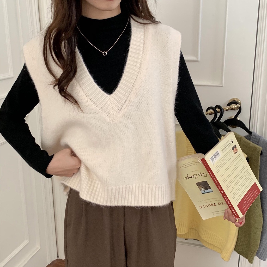 Áo gile len nữ, áo len dệt kim đơn giản dáng ngắn cực xinh cho chị em