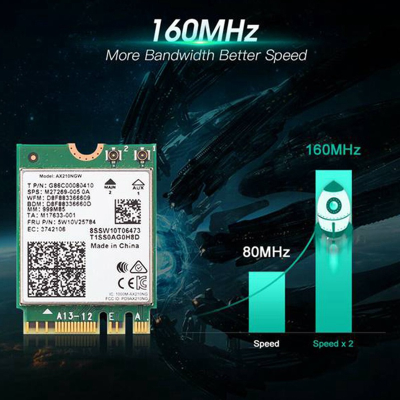 Thẻ Wifi 6E Bluetooth 5.2 Cho Intel AX210 Băng Tần Kép 3000Mbps M.2 AX210NGW 2.4G / 5G 802.11Ax Kèm Ăng Ten IPEX