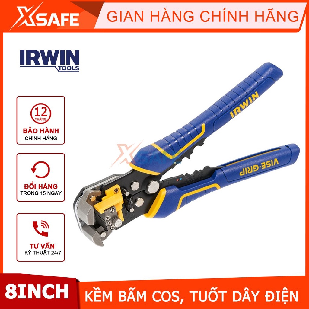Kềm tuốt dây điện đa năng IRWIN 2078300 8inch, kìm bấm cos đa năng, kích cỡ dây 0.2-6mm, tay cầm cách điện chống trượt