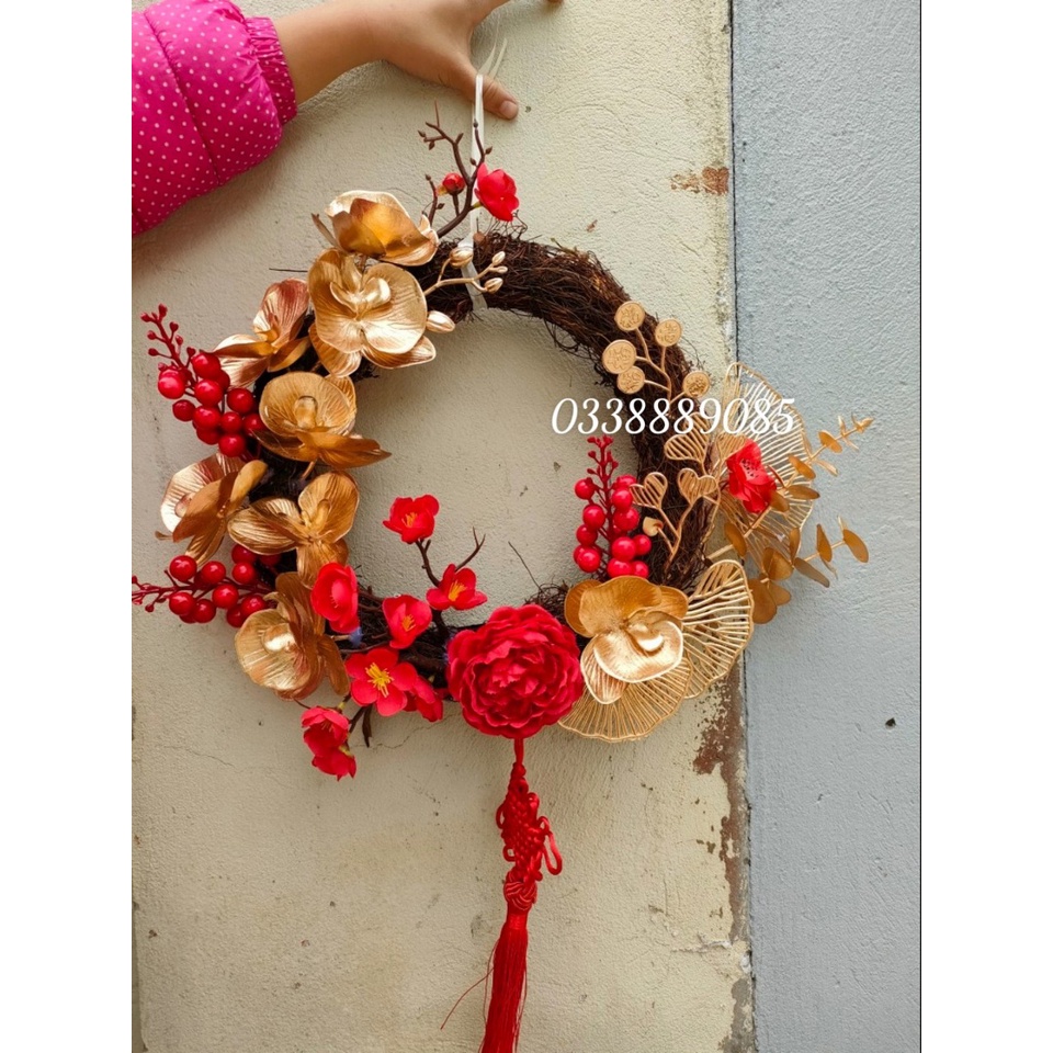 Vòng hoa lan hồ điệp, hoa đào cổ decor trang trí tết cực xinh