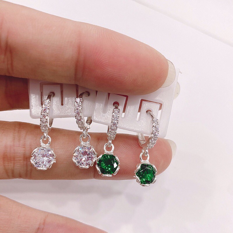 Khuyên tai bạc ta nmj treo hoa đá nhiều màu